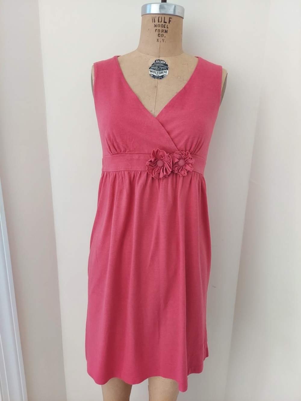 LOFT Pink Sleeveless V-Neck Dress with Floral Waist Detail